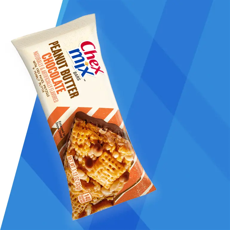 Chex Mix treat bar in Peanut Butter Chocolate flavor, front of bar
