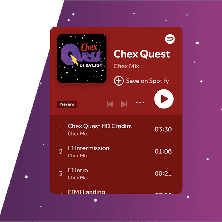 Chex Mix Spotify playlist with purple galaxy background