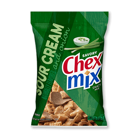 Chex Mix Savory in sour cream & onion flavor, front of pack