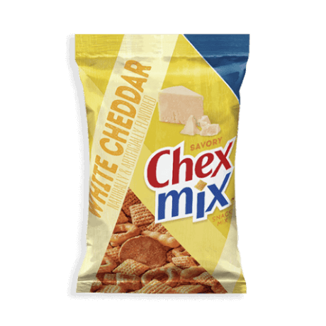 Chexmix White Cheddar flavor front facing pack shot