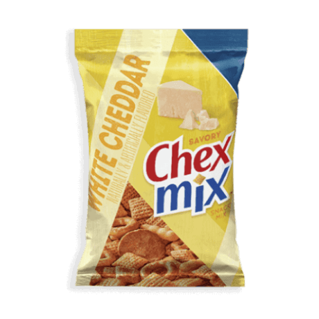 Chexmix White Chedder flavor front facing pack shot