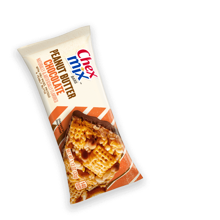 Chex Mix treat bar in Peanut Butter Chocolate flavor, front of bar